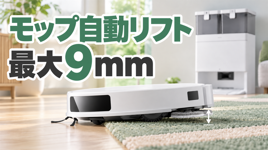 T50 OMNIは、「モップ自動リフトアップ機能（最大9mm）」を備えています