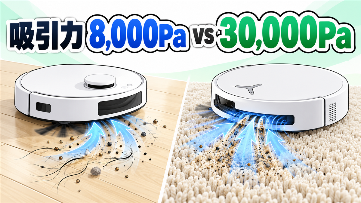 DEEBOT N20 PRO PLUSの8,000PaとT90 OMNIの30,000Paの吸引力を比較した画像