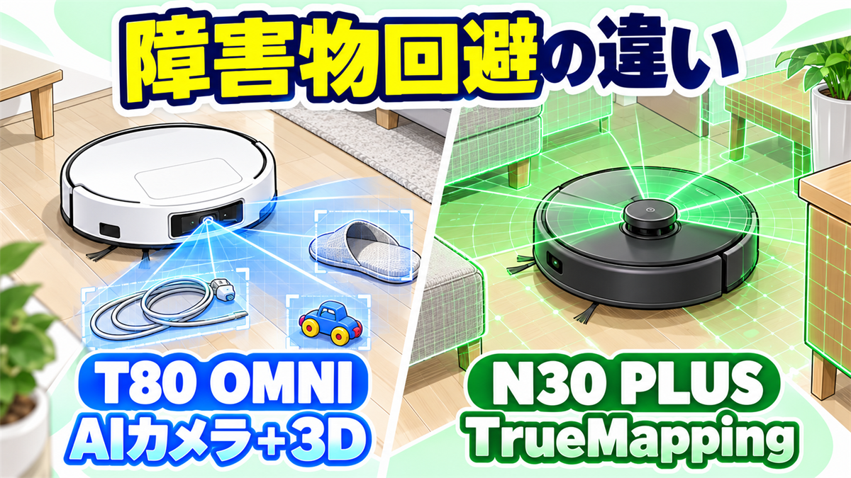 T80 OMNIのAIカメラ・3D障害物回避とN30 PLUSのTrueMappingを比較した画像