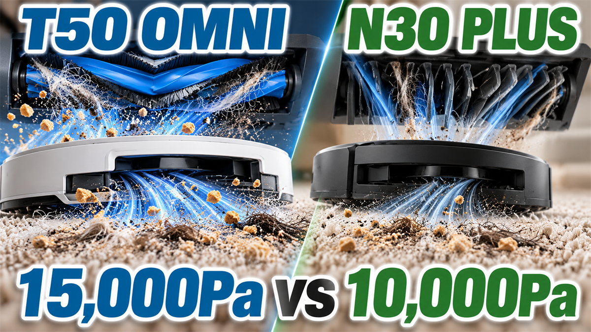 DEEBOT T50 OMNIの15000PaとN30 PLUSの10000Paの吸引力を比較する画像