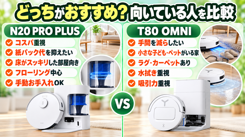 比較でわかった!DEEBOT N20 PRO PLUSとT80 OMNIがおすすめな人