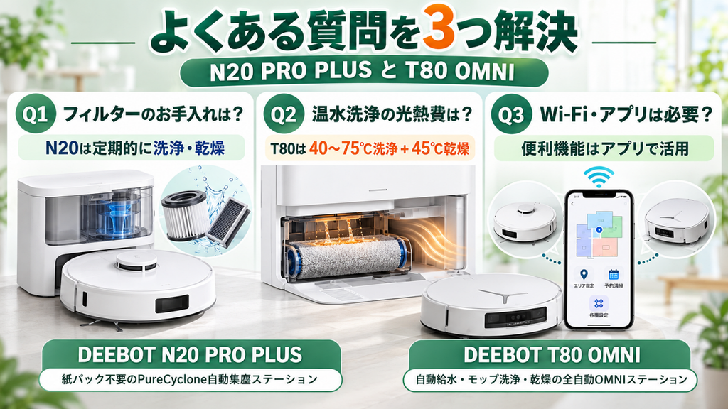 DEEBOT N20 PRO PLUSとT80 OMNIの違いに関するよくある質問