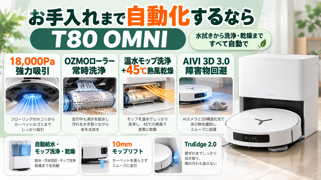 モップ洗浄まで完全自動&最高峰の清掃力なら「DEEBOT T80 OMNI」