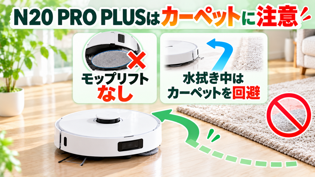 DEEBOT N20 PRO PLUS:振動モップ(OZMO Pro 2.0)とカーペット回避走行
