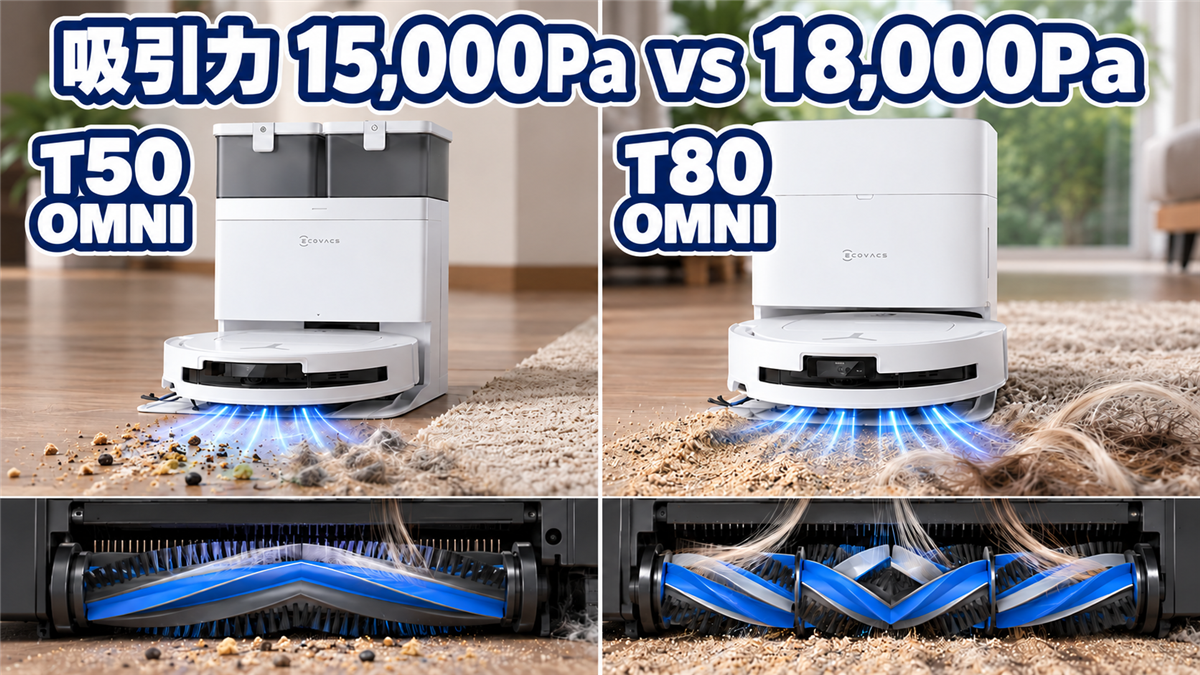 DEEBOT T50 OMNIとT80 OMNIの吸引力と毛のからまりにくさ比較