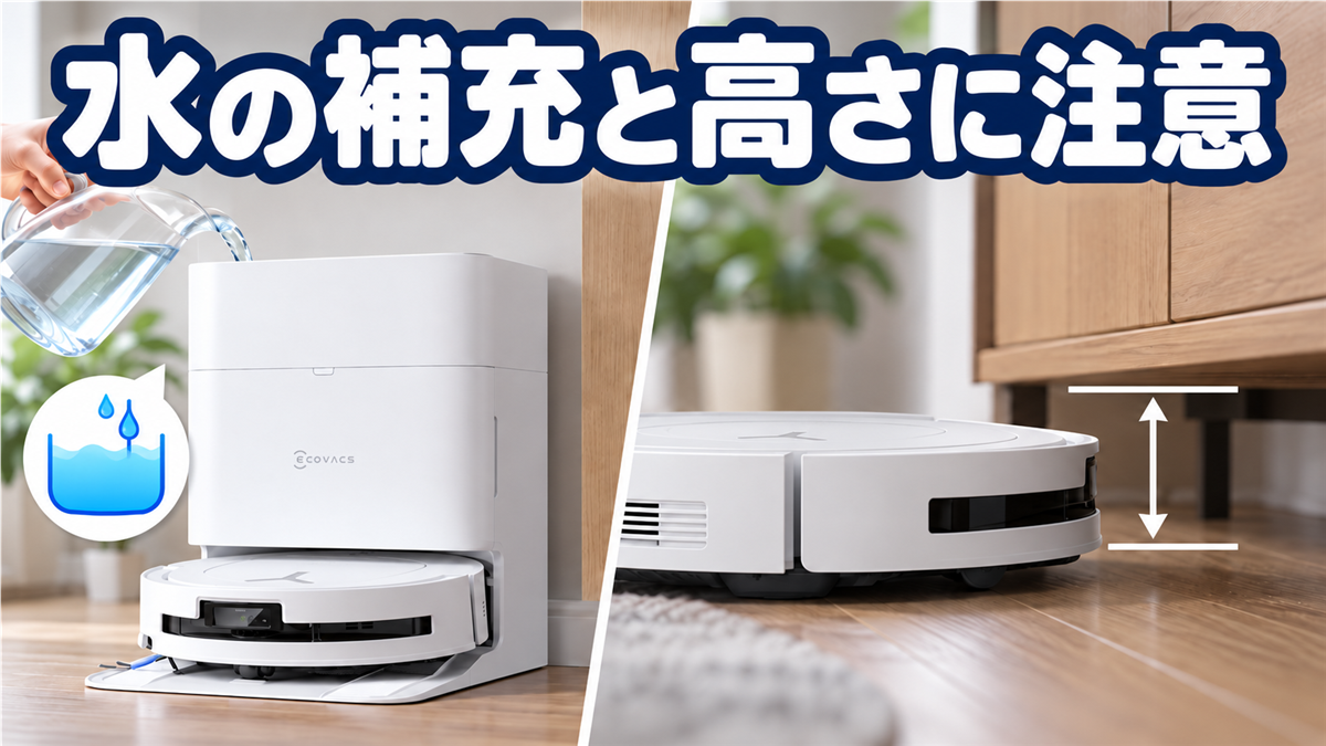 DEEBOT T80 OMNIの水補充と家具下の高さ制限